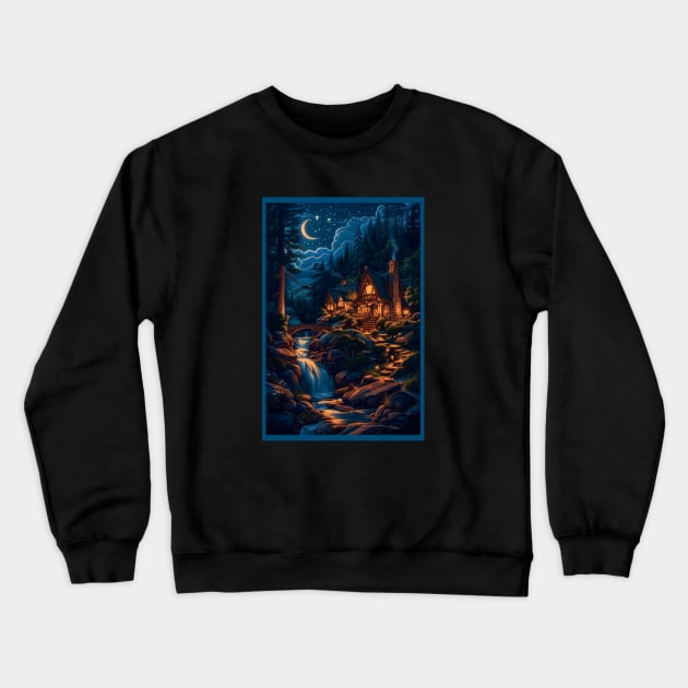 Elven Abode - Vintage Poster - Fantasy Crewneck Sweatshirt by Fenay-Designs